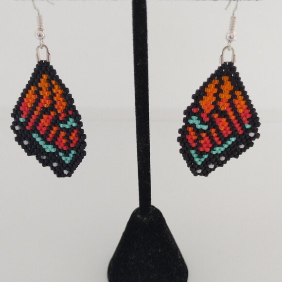 Handmade Beaded Butterfly Wing Dangle Earrings - Picture 4 of 5